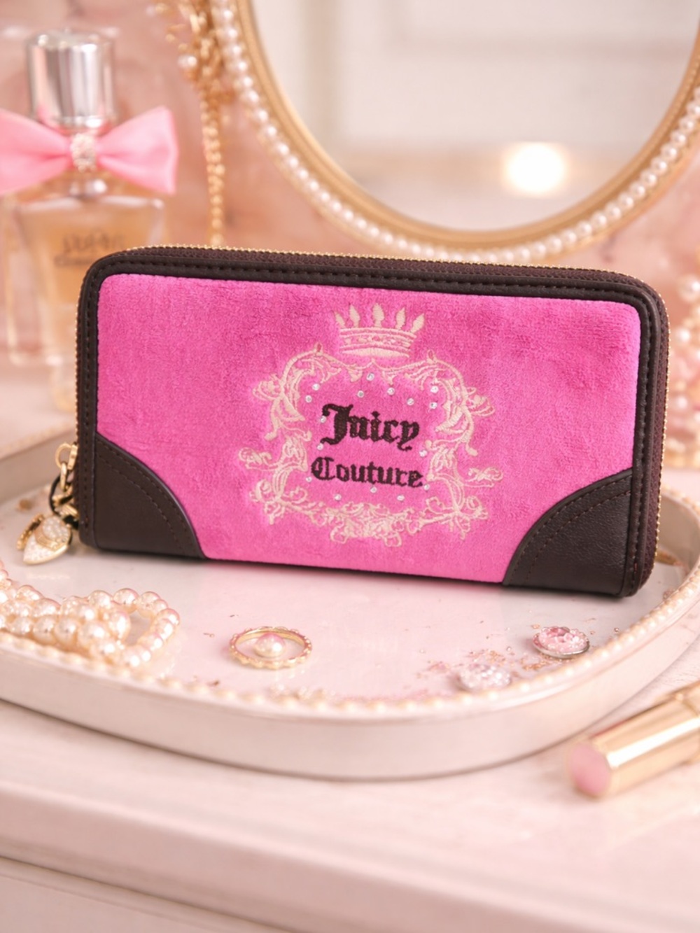 Juicy Couture Heritage Large Zip Around Wallet - Raspberry w/gift box